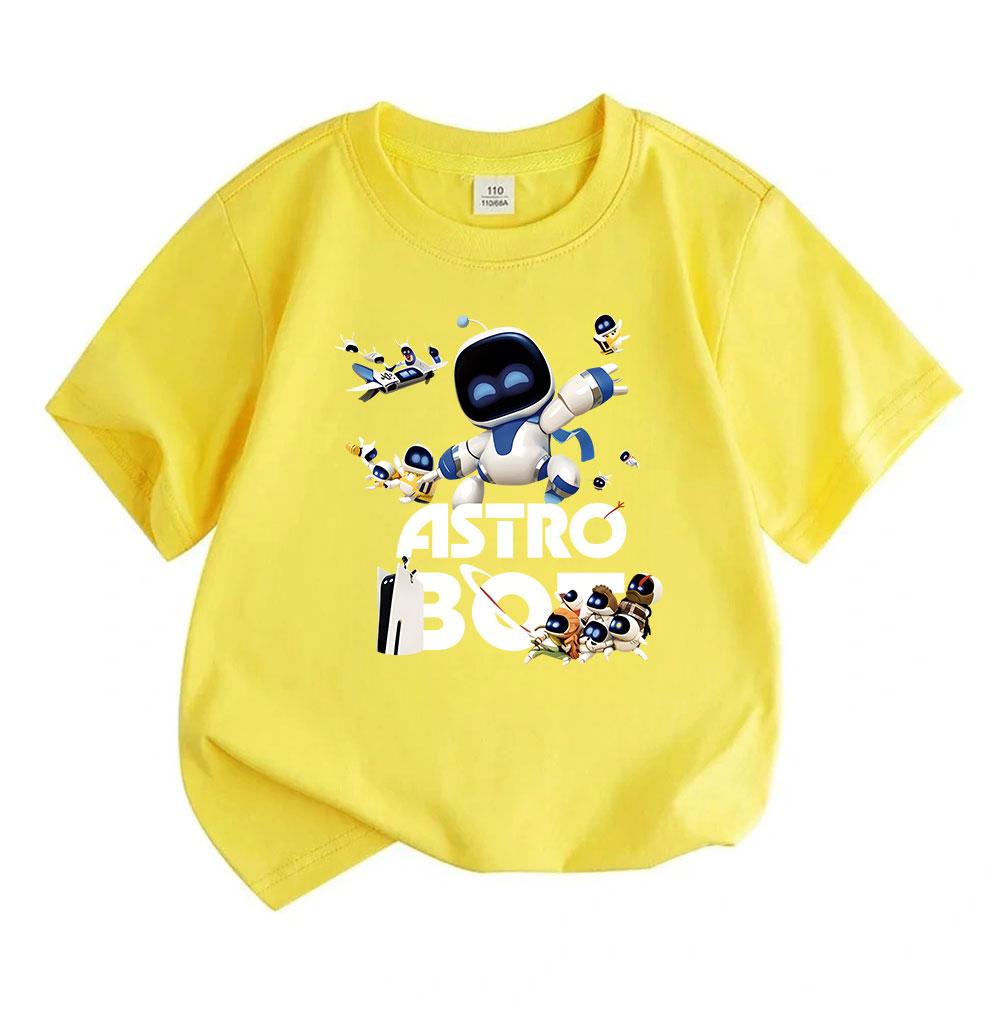 Kids Boys Girls Casual Astro Graphic T Shirt 100% Cotton Short Sleeve Crew Neck Tee Tops Cute Space Robot Pattern Summer Daily Wear for Children