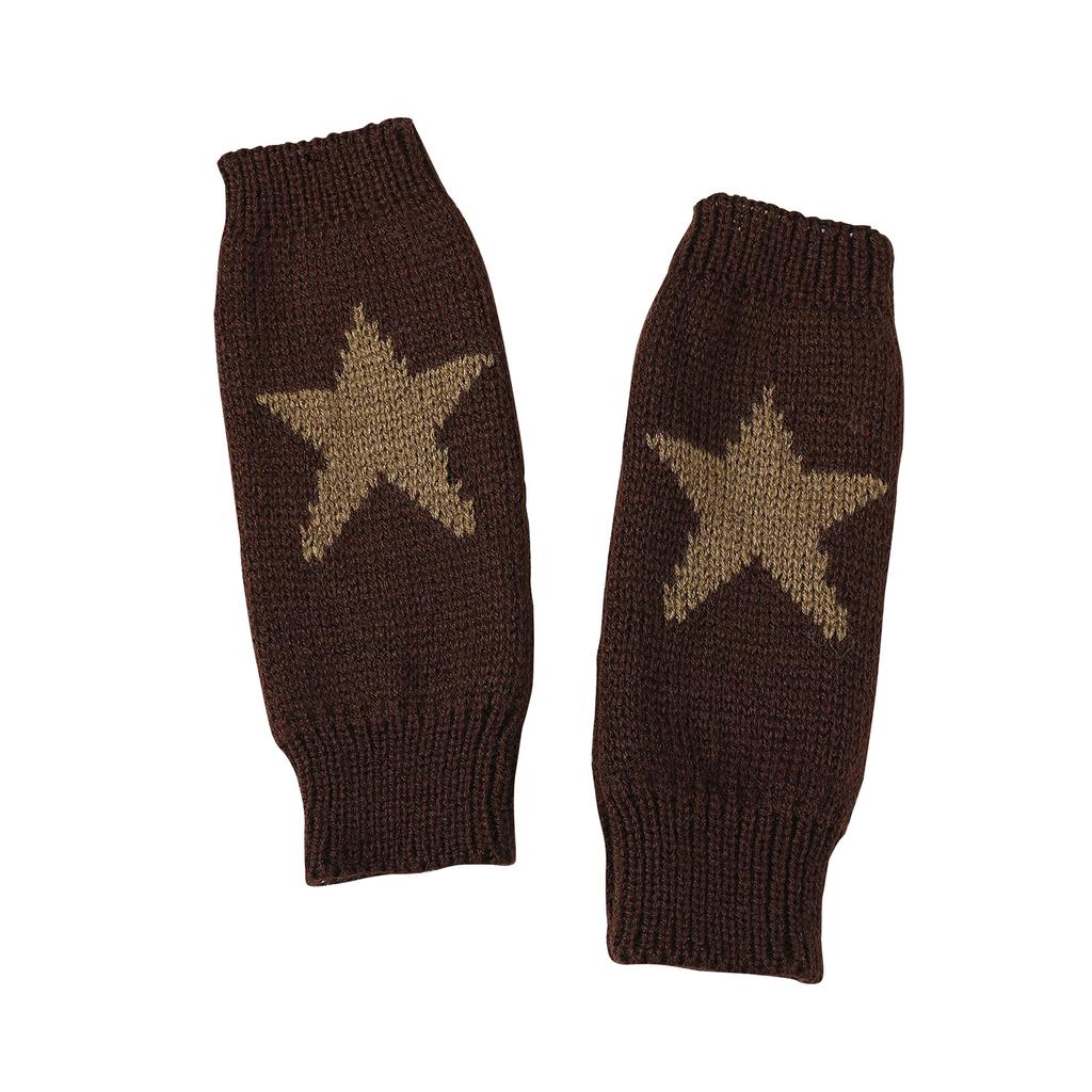 Fingerless Star Knitted Gloves With Thumb Hole For Women, Wrist Warmers For Winter Typing, Soft & Stylish Mittens