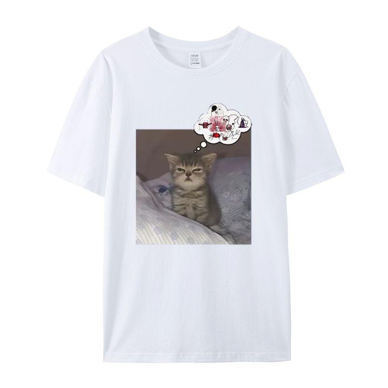 Fun Cat Printed T-Shirt Summer Vintage Kawaii Men's and Women's Surfing Beach T-Shirt Unisex Breathable Casual Top