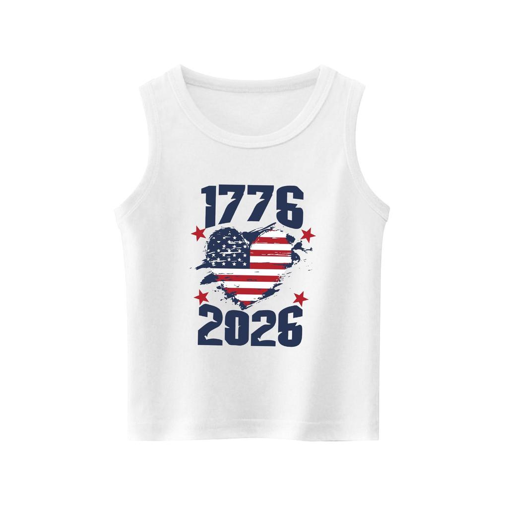 Girls Kids Summer Crewneck Sleeveless Shirts Tank Tops Independence Day
