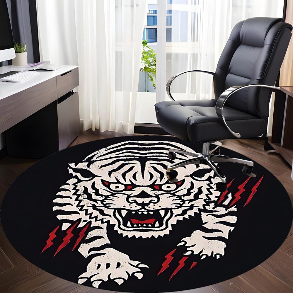 1pc Tiger Print Chair Carpet for Office, Round Non Slip Durable Large Size Office Carpet, Suitable for Office