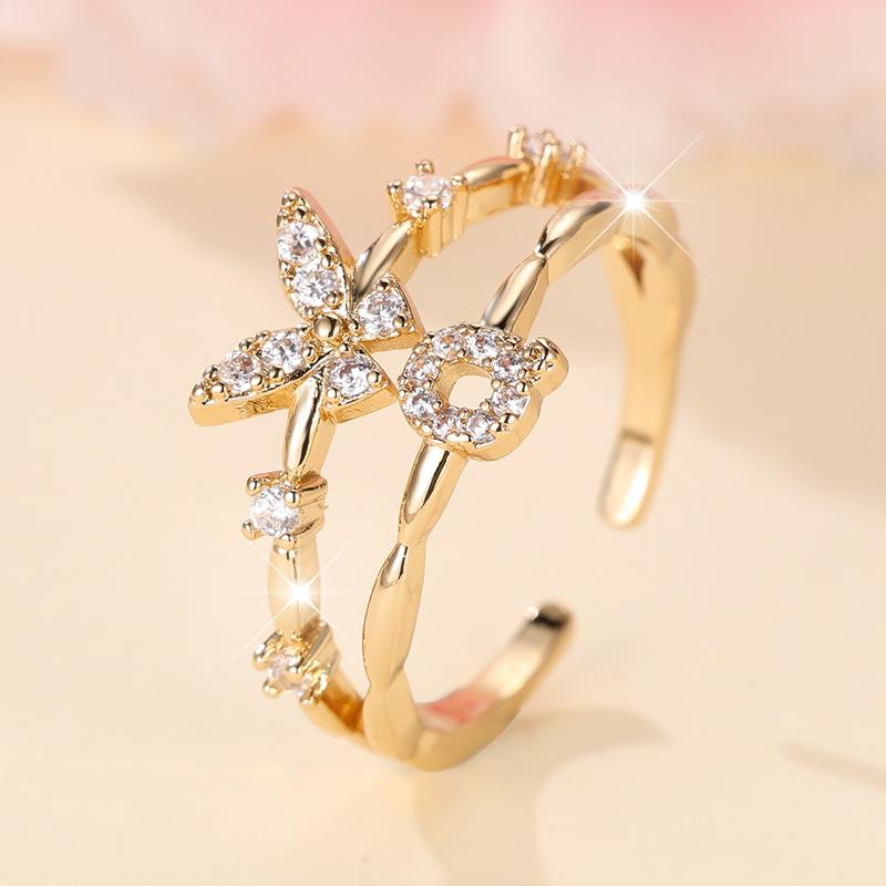 

Двошарові цирконові метелики, 26 літер, відкриті каблучки для жінок, золотий колір, регульований безіменний палець, прикраси, весільний подарунок Q золотий