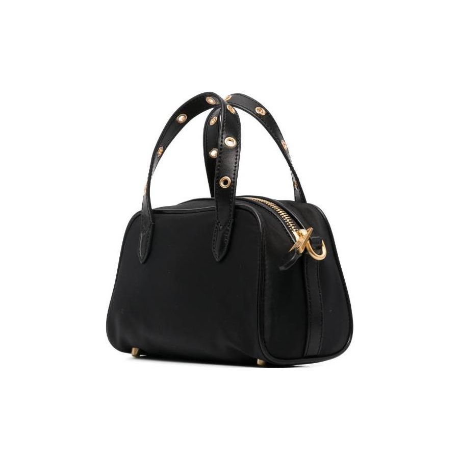 Moschino Gold Logo Plaque Gold Stud Detail Cotton Tote Bag Shopping Bag Shoulder Crossbody Handbag Women Tote Bags Black 74318202B-1555