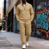 Men's 2 Piece Sweatsuit Set Fall Winter Striped Half Zip Stand Collar Sweatshirt and Sweatpants Casual Athletic Tracksuit