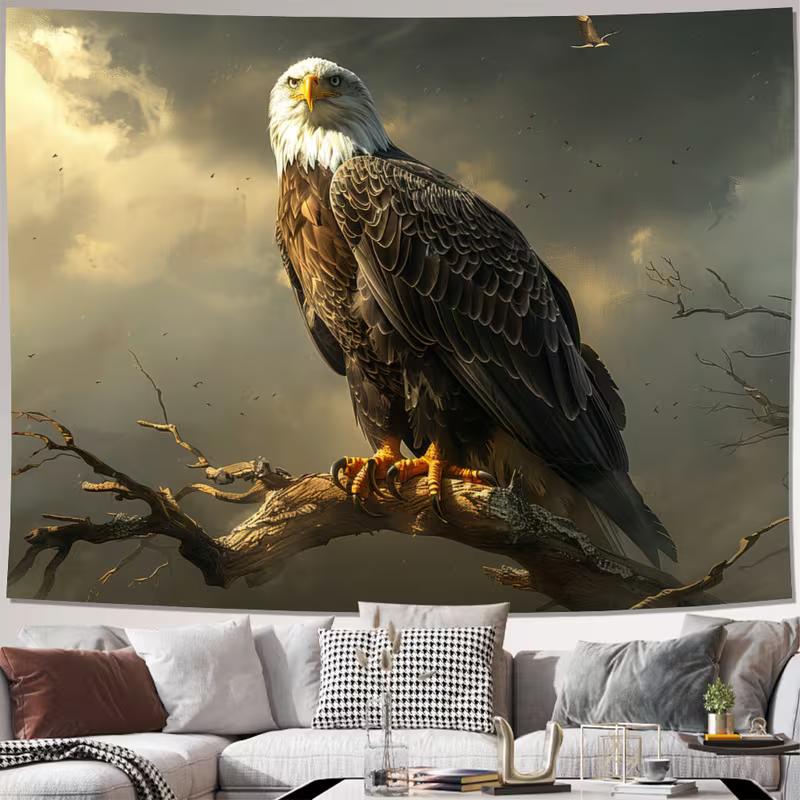 

2D Bald Eagle on Branch Tapestry, Powerful Bird Wall Art for Home Decor 47.2x31.5inch/120*80cm