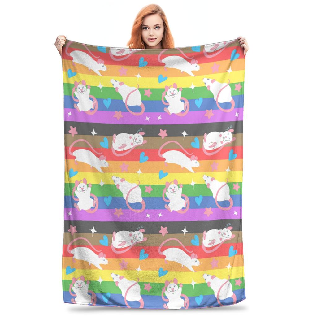 LGBTQ Pride Rat Pattern Rainbow Blankets Super Soft Fleece Sofa Throw Blanket for Home Bedroom Outdoor Throws Bedspread Quilt