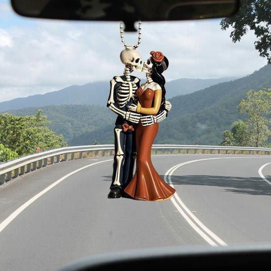 Halloween Skeleton Couple Car Pendant 2D Acrylic Rearview Mirror Hanging Decor Backpacks Charm Glow-in-Dark Keychain Parties Decoration