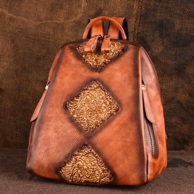 Genuine Leather Backpack Embossing Vintage Bags for Women Ladies GZW