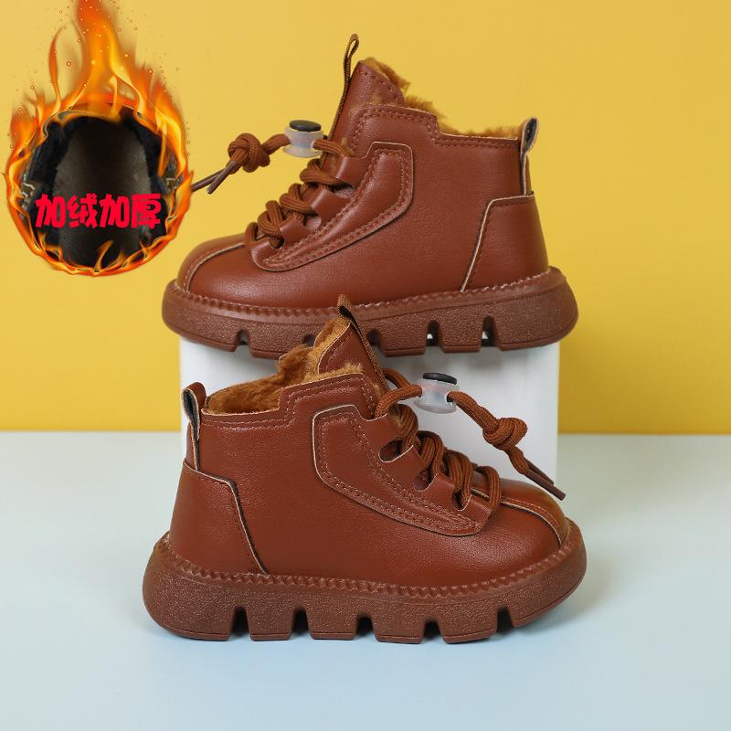 Children's Winter Warm Snow Boots Fashion Non-slip Waterproof Children's Cotton Boots Leather Top Waterproof and Thick Cotton Shoes for Students