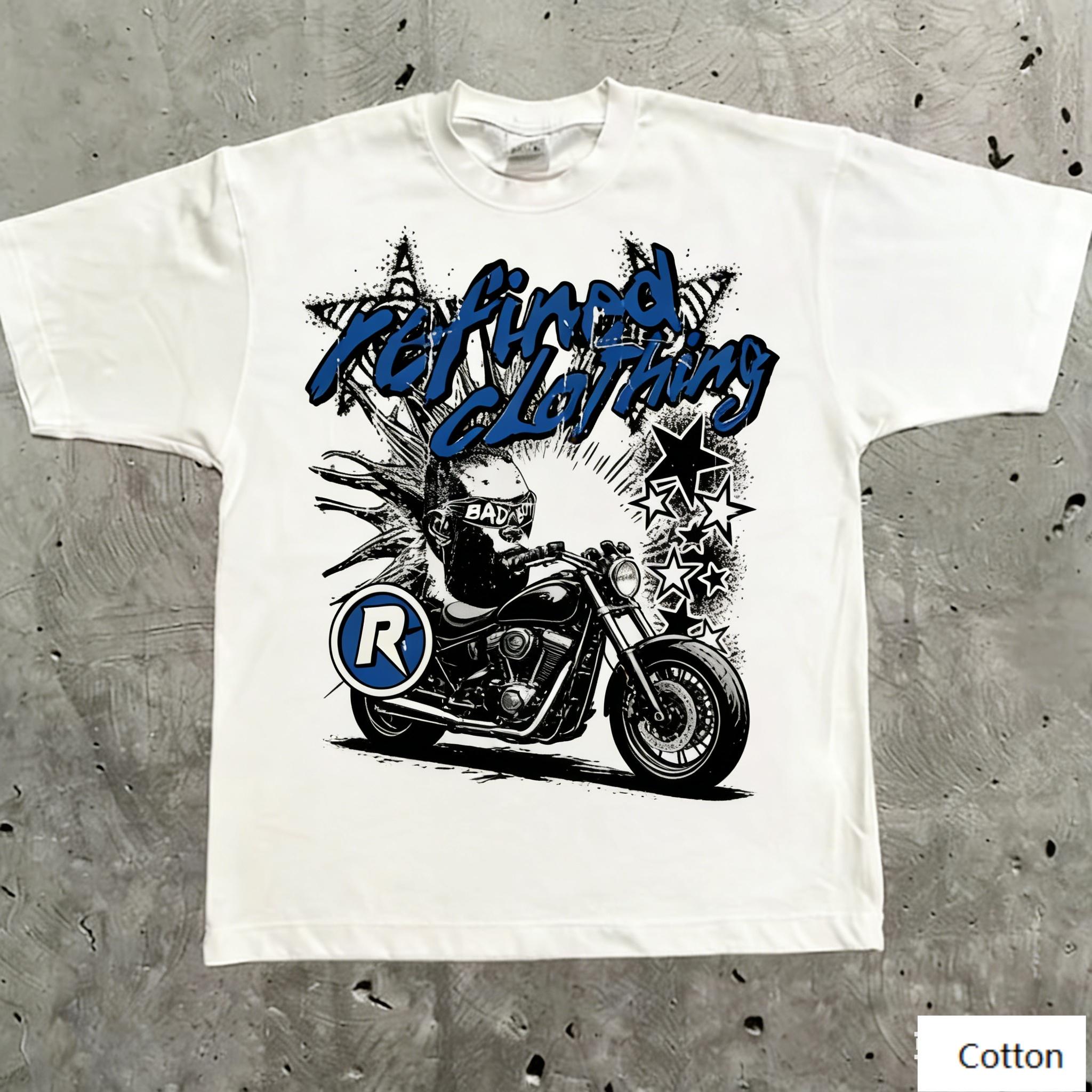 

Punk Biker Street Style Unisex Cotton TShirt with Refined Clothing Print Breathable Heavyweight Fabric Regular S