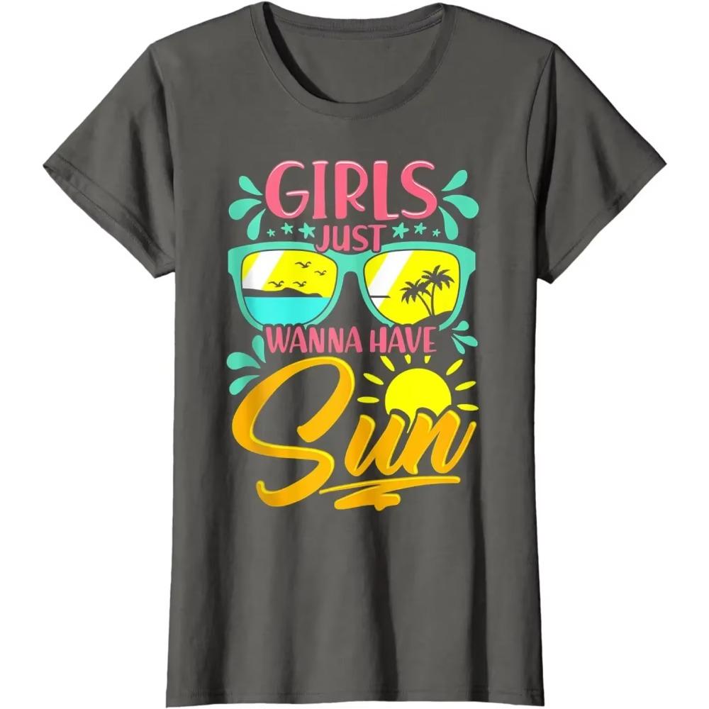 Funny Summer Beach Vacation Girls Just Wanna Have Sun T-Shirt Graphic T Shirts Cotton Daily Four Seasons Tees Shirts