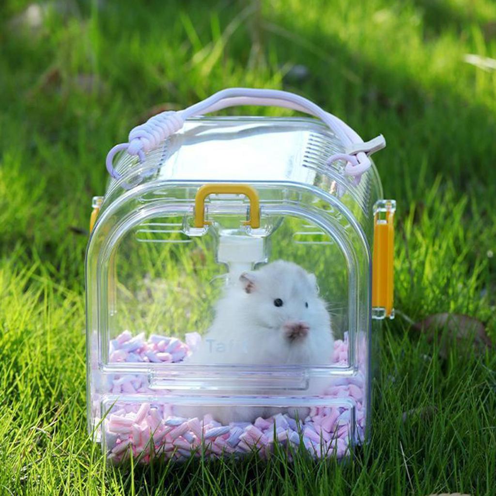 Hamster Travel Carrier Cage Small Animal Carrier Cage with Water Bottle Small Pet Outgoing Cage for Mice Squirrel Hedgehog