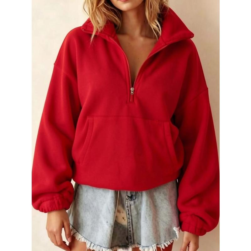 JPNTKY Women's Long Sleeve Half Zip Hoodie Vintage Casual Solid Color Print Autumn Winter Jackets & Coats