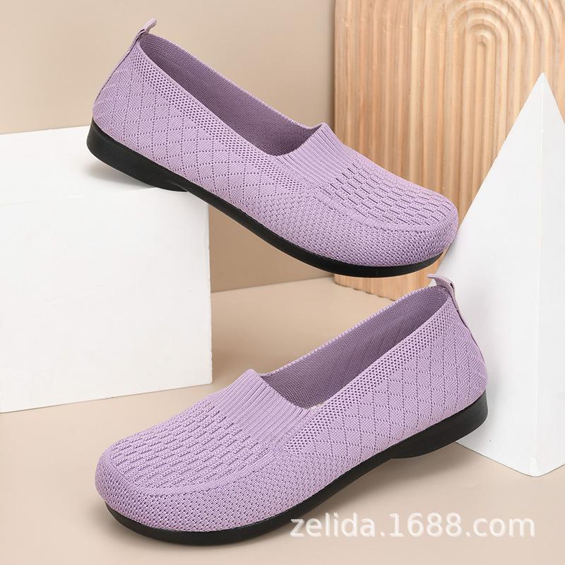 Women's shoes 2024 new spring and summer breathable middle-aged and elderly mother shoes one-pedal flat shoes soft sole comfortable single Doudou sho