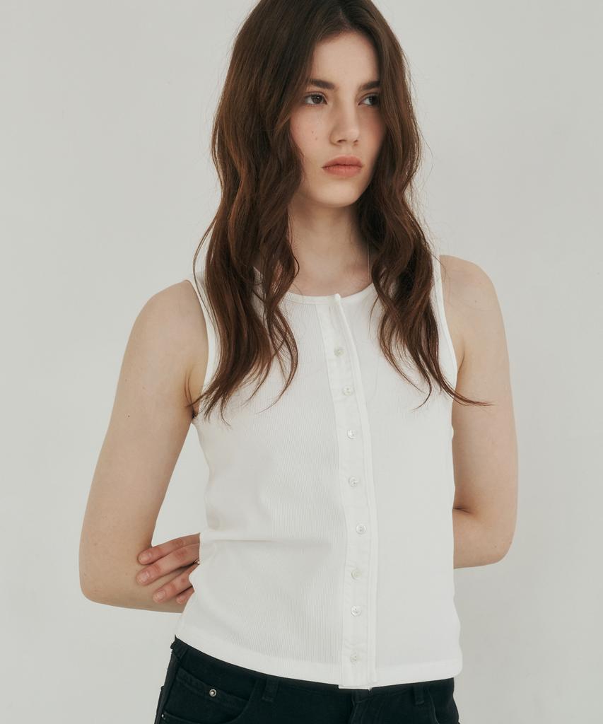 LOSSYROW Button Point Sleeveless Top White