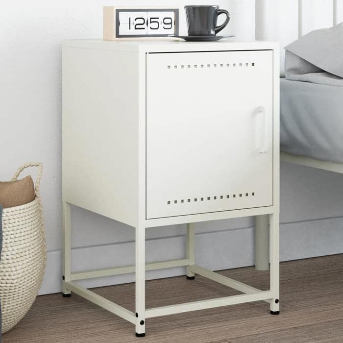 VidaXL Bedside Table White 36x39x60.5 Cm Steel, Cabinet, Side Cabinet, Phone Stand, Bedside Table, Furniture 846456