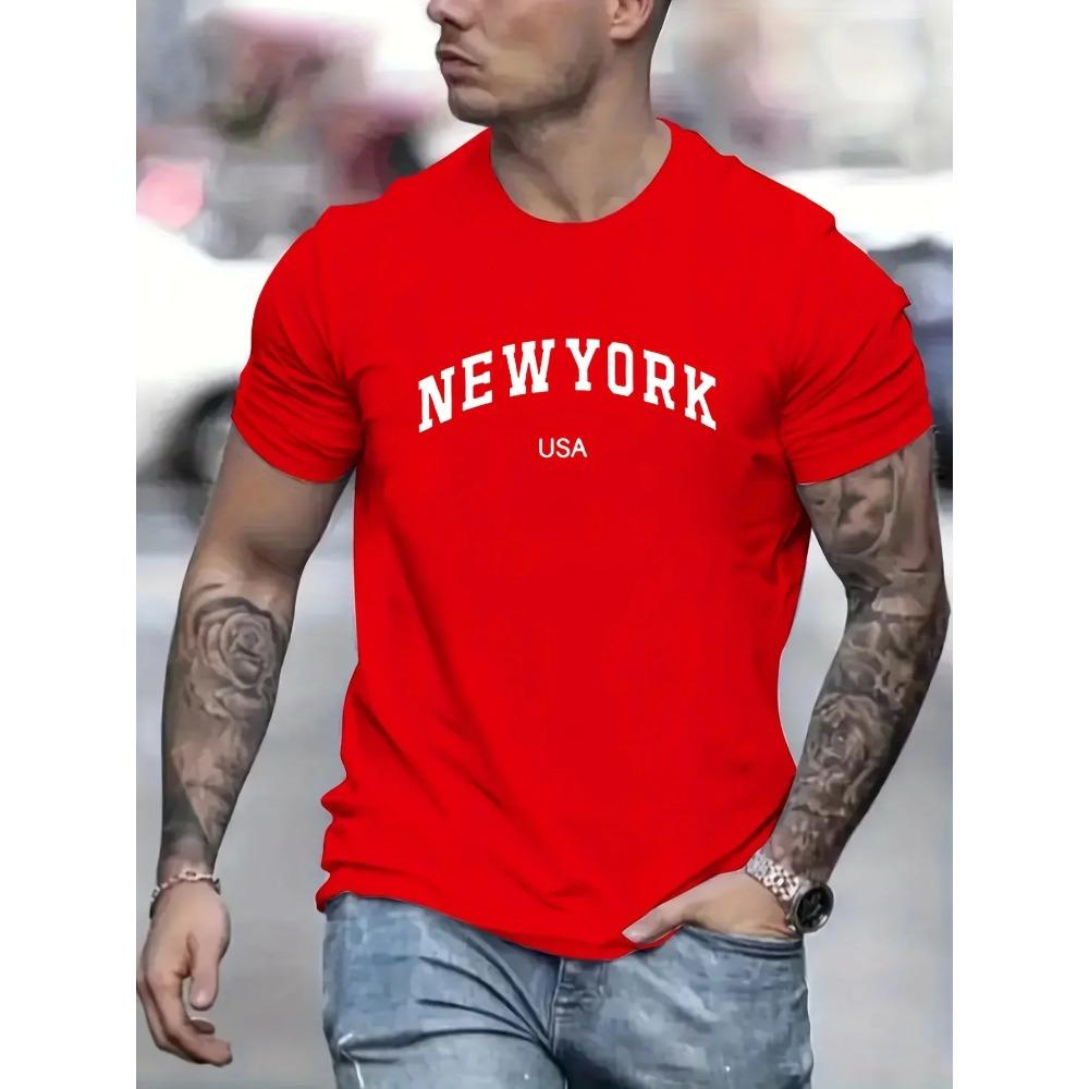 Men's Summer Fashionable Casual Loose Plus Size New York Usa Printed Slim Fit Sports Round Neck Short Sleeved T-shirt