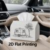 1pc, 2d Flat Printing, Tissue Box Vintage Camping Trailer and Trees Sketch Pattern Printed Tissue Box, Suitable for Home, Kitchen, and Car Decoration,