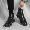 2025 printemps nouvelles bottes montantes pointues pour hommes tendance européenne et américaine couvre-pieds fermeture éclair latérale chaussures en cuir tissu