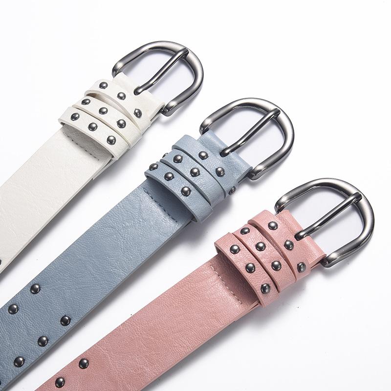 Punk Round Rivet Belt, Green Men'S And Women'S Denim Casual Bead Wide Belt, Xian Style.