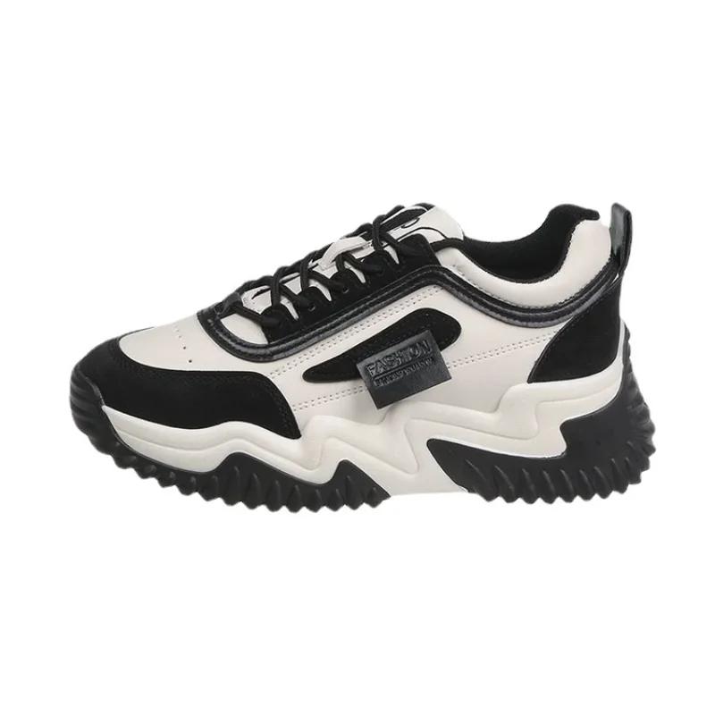 Women Mixed Color Chunky Platform Sneakers Spring Fashion Thick Soled Vulcanized Shoes Woman Lace Up Increase Casual Sports Shoe