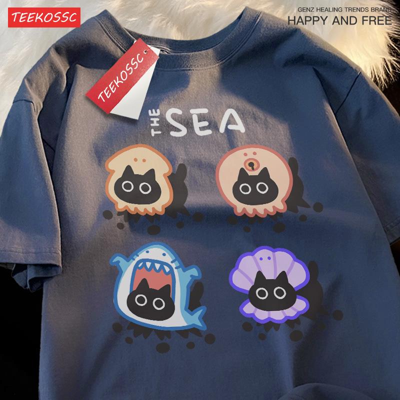 

Ocean Cat Triple Cartoon Patternmen S Tee Clothing Cartoon Home Tee Clothing Popular Youth T Shirt Retro Funny Short Sleeve 4XL