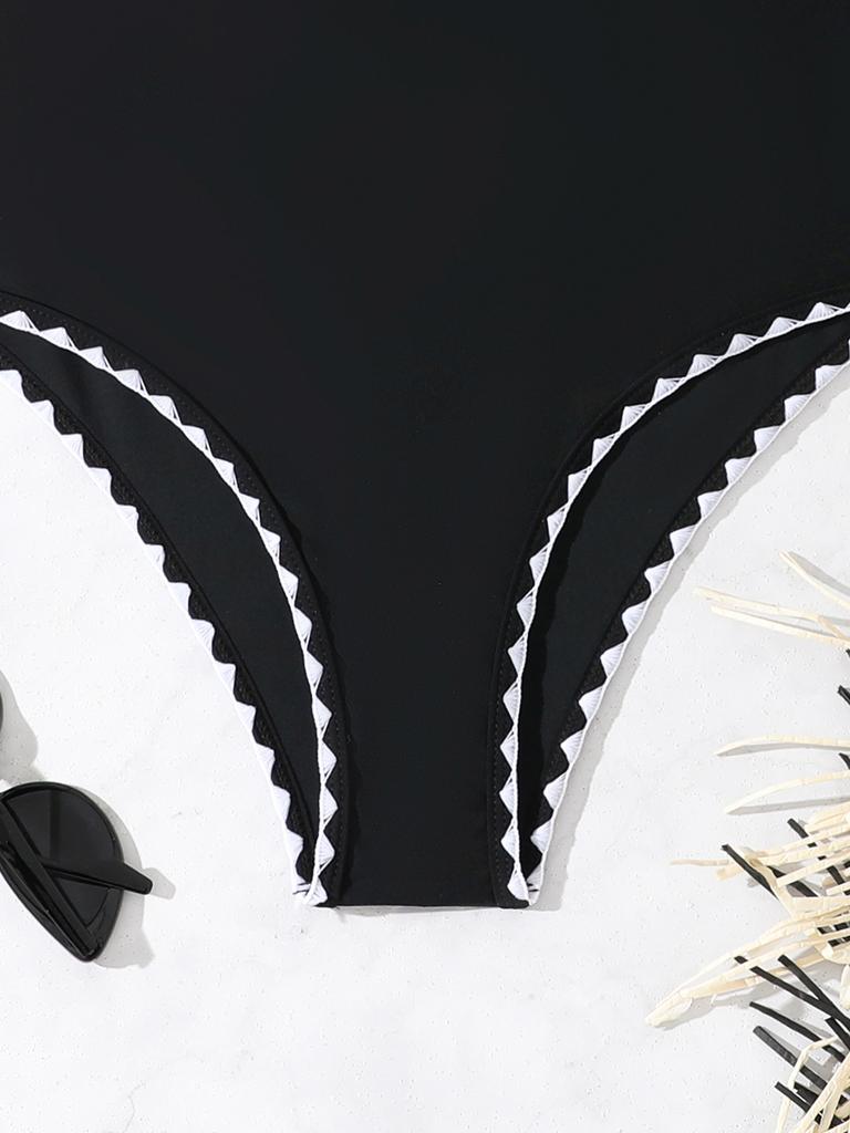 Fashion Black Two Piece Triangle Bikini Set Sexy Backless Swimsuit For Beach Vacation