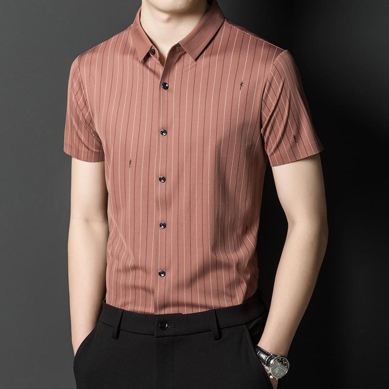 Summer Business Young and Middle-Aged Men's Short-Sleeved Shirt Casual Thin Non-Ironing Striped Shirt Men