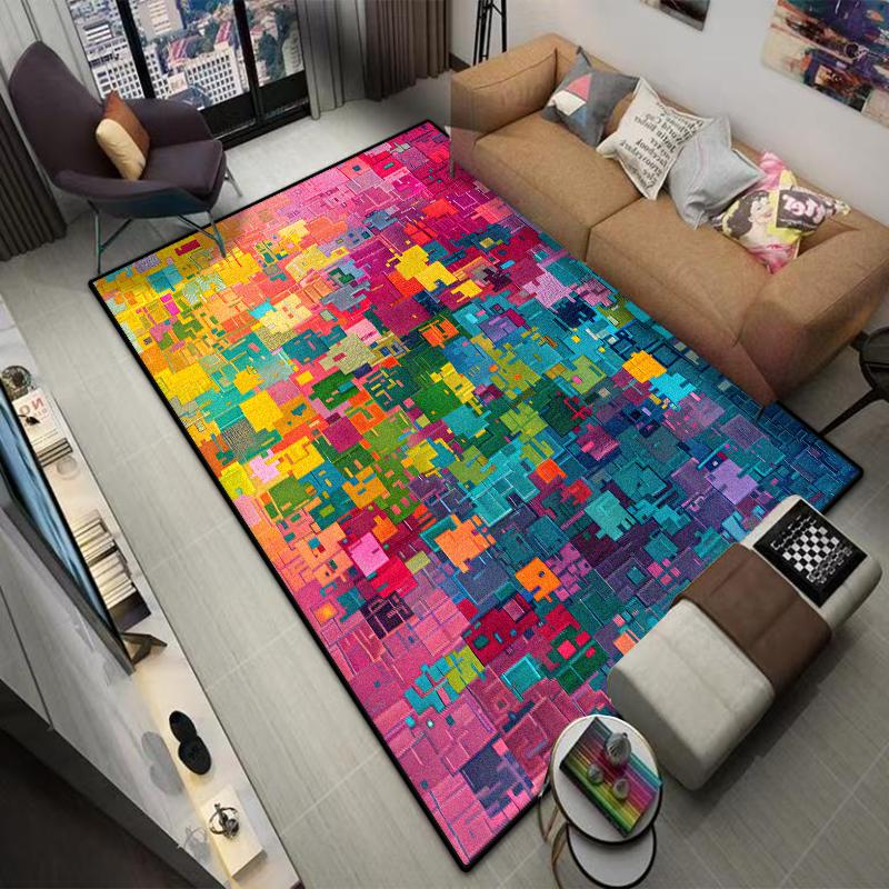 

Abstract Rugs Living Room Decoration Bedroom Floor Mats Splicing Color Blocks Style Easy Cleaning Antiskid Carpet Cloakroom 60x90cm