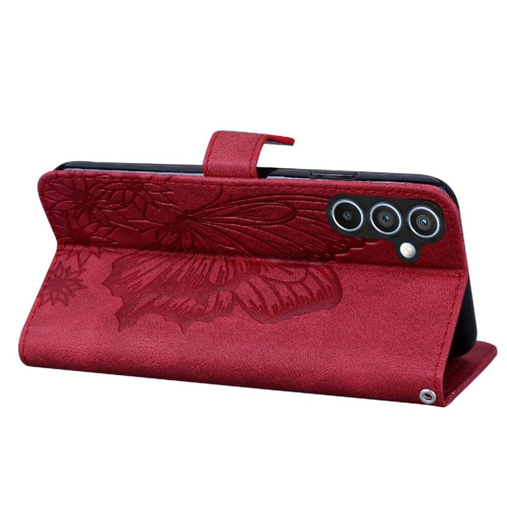 (Red) Case for Samsung Galaxy A55 5g Kickstand Protective Leather Wallet with Card Slot Stand Flip Phone Case Big Butterfly