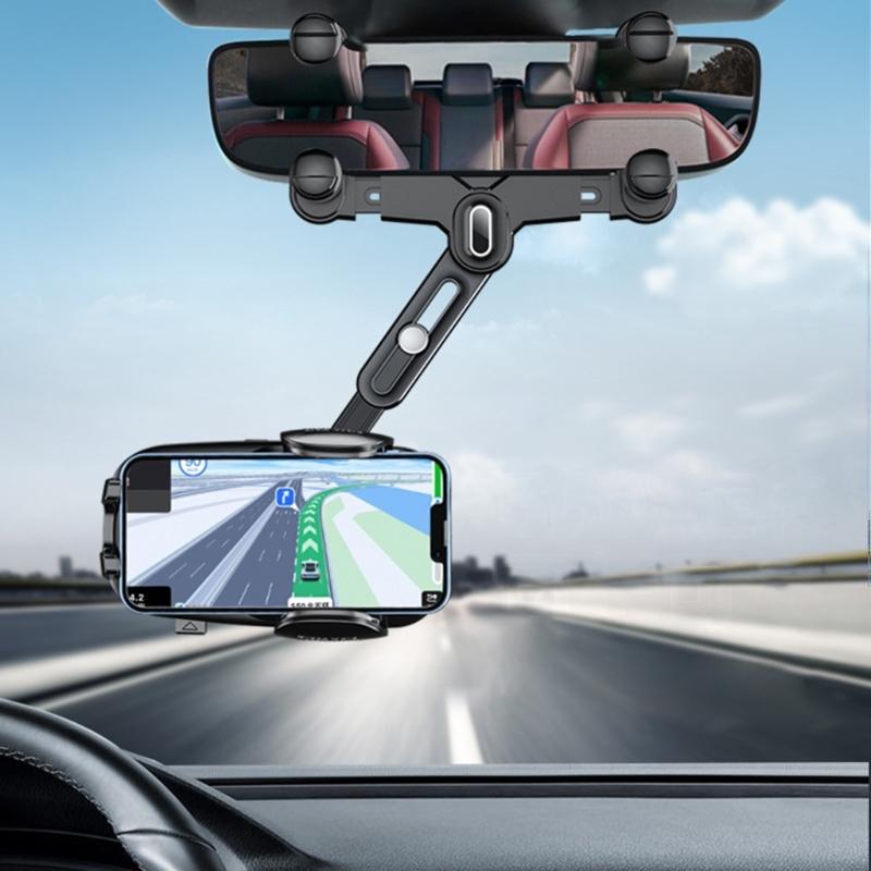 360-degree Rotation-Navigation Mount Mobile Phones Holder Car Adjustable Stand Rearview Mirror Retractable Phone Bracket