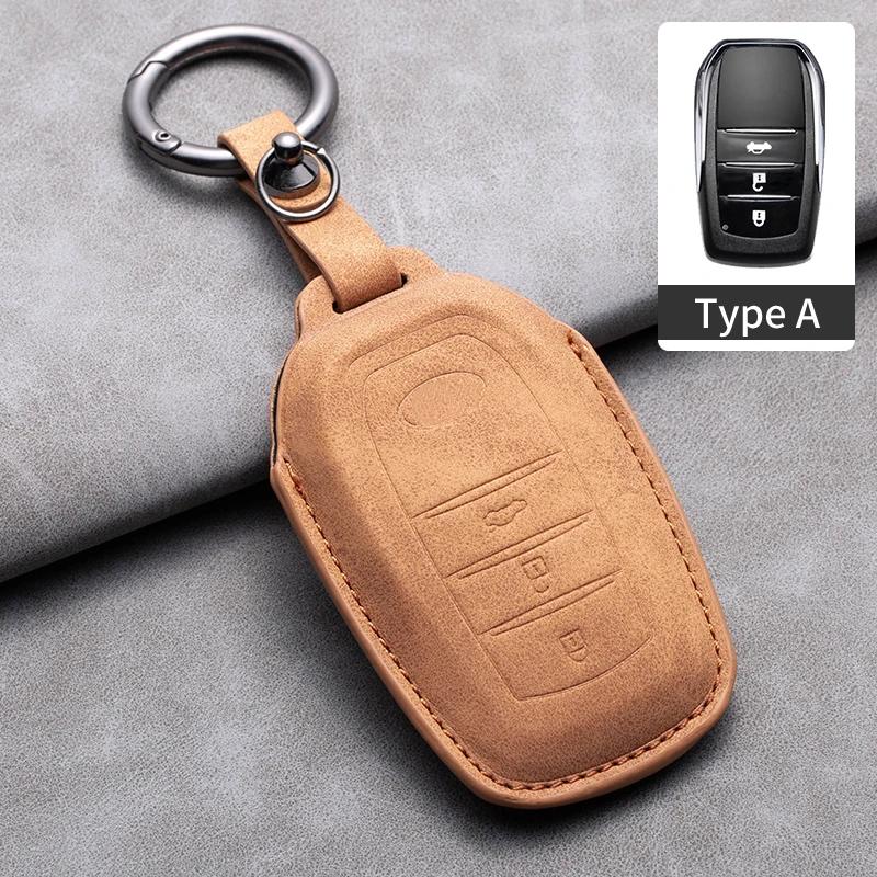 Leather Car Key Case Cover Shell for Toyota Prius Camry Corolla CHR C-HR RAV4 2017 2018 2019 2020 Land Cruiser Prado GT86