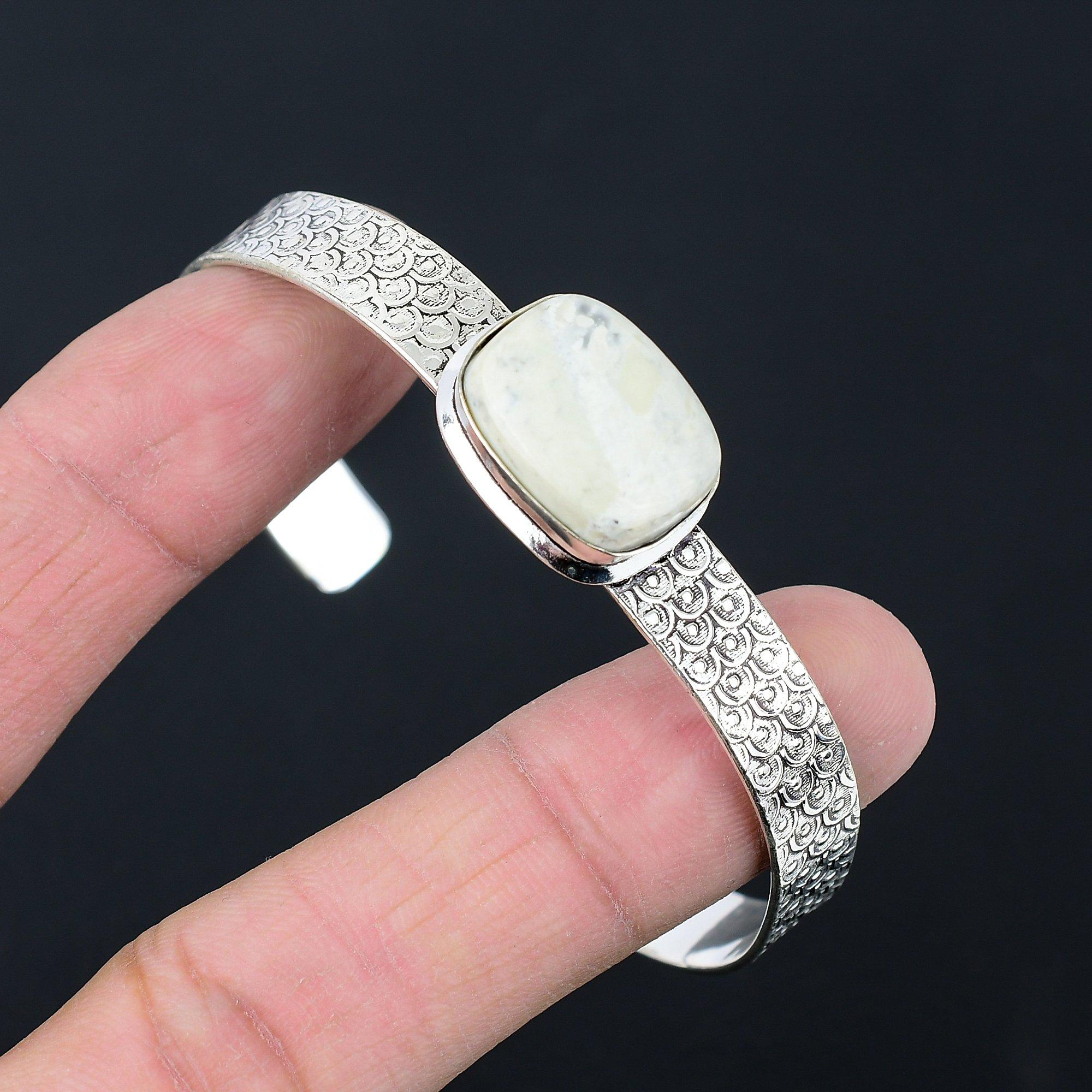 

Natural Maligano Jasper Gemstone 925 Silver Bangle Leaf Adjustable For Girls Adjustable