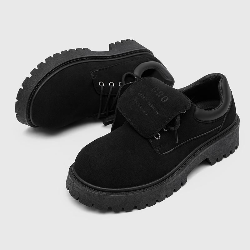 

Retro men s formal leather shoes cow suede thick soled height increasing workwear shoes flip tongue big toe outdoor Oxford shoes 46 чёрный