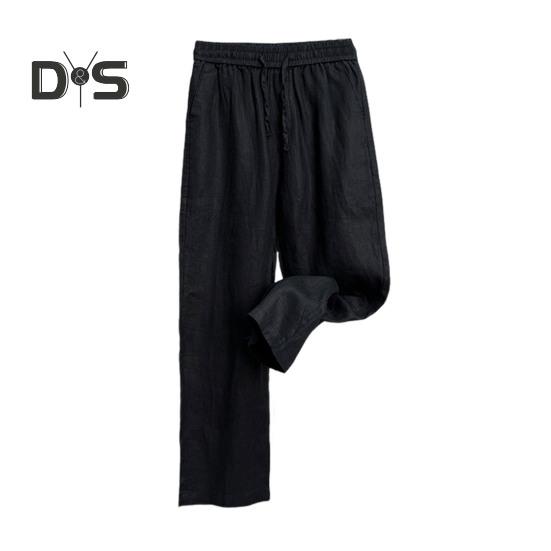 

Мужские льняные брюки свободного покроя, прямые брюки с завязками на шнурке, широкие брюки для гольфа, летняя одежда для отпуска, путешествий, работы, повседневной жизни M чёрный