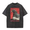 Washed Vintage Anguish Funny Pigeon Graphic Print T Shirts Men Women Casual Oversized Short Sleeve Tshirt Male Cotton25
