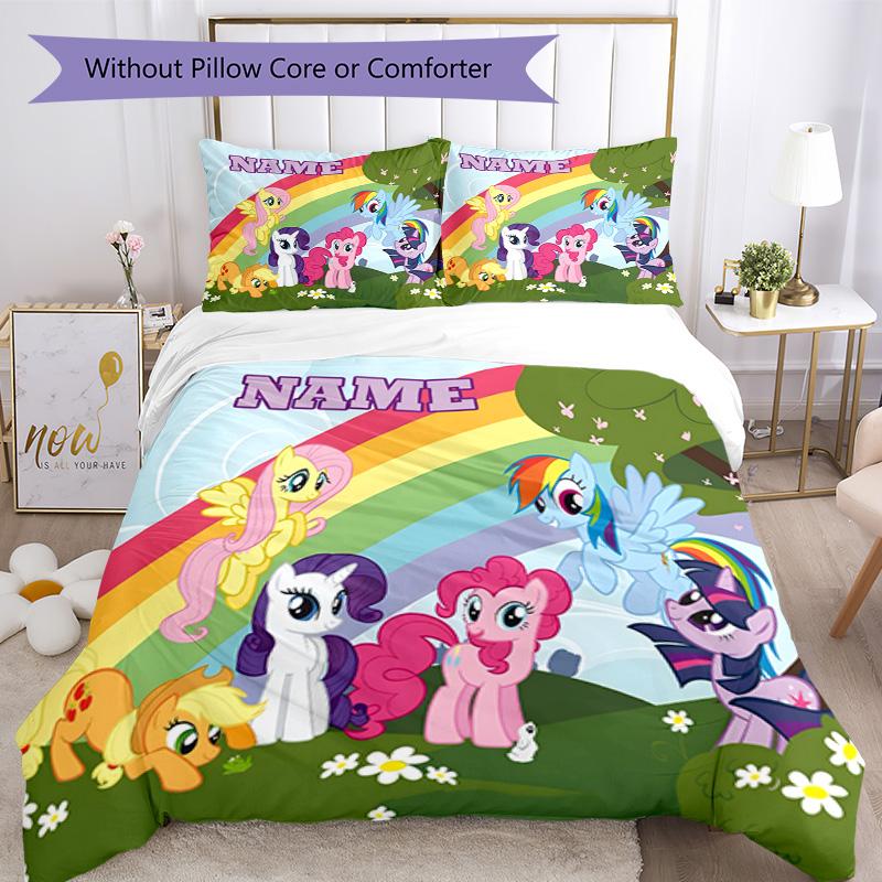 Little Pony (12) Customize your name Bedding Set Breathable Duvet Cover with Pillowcases Home Decoration Birthday Gift