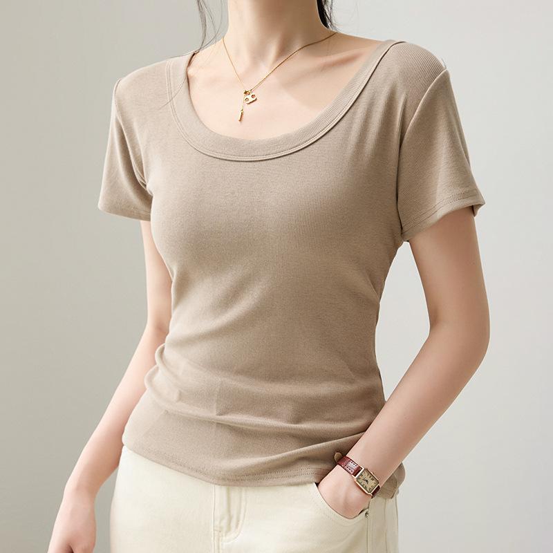 Women Solid Color Round Neck Slim Fit Short Sleeve Casual Basic T Shirt