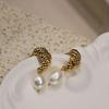 Gold-Plated Brass French Modern Croissant Baroque Pearl Earrings with 925 Silver Needle