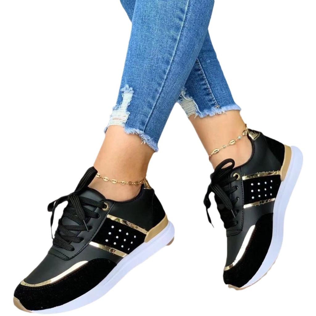 Foreign Trade Sports Shoes Women's Autumn New European and American Large-size Thick-soled Color Matching European and American Casual Low-top Sports