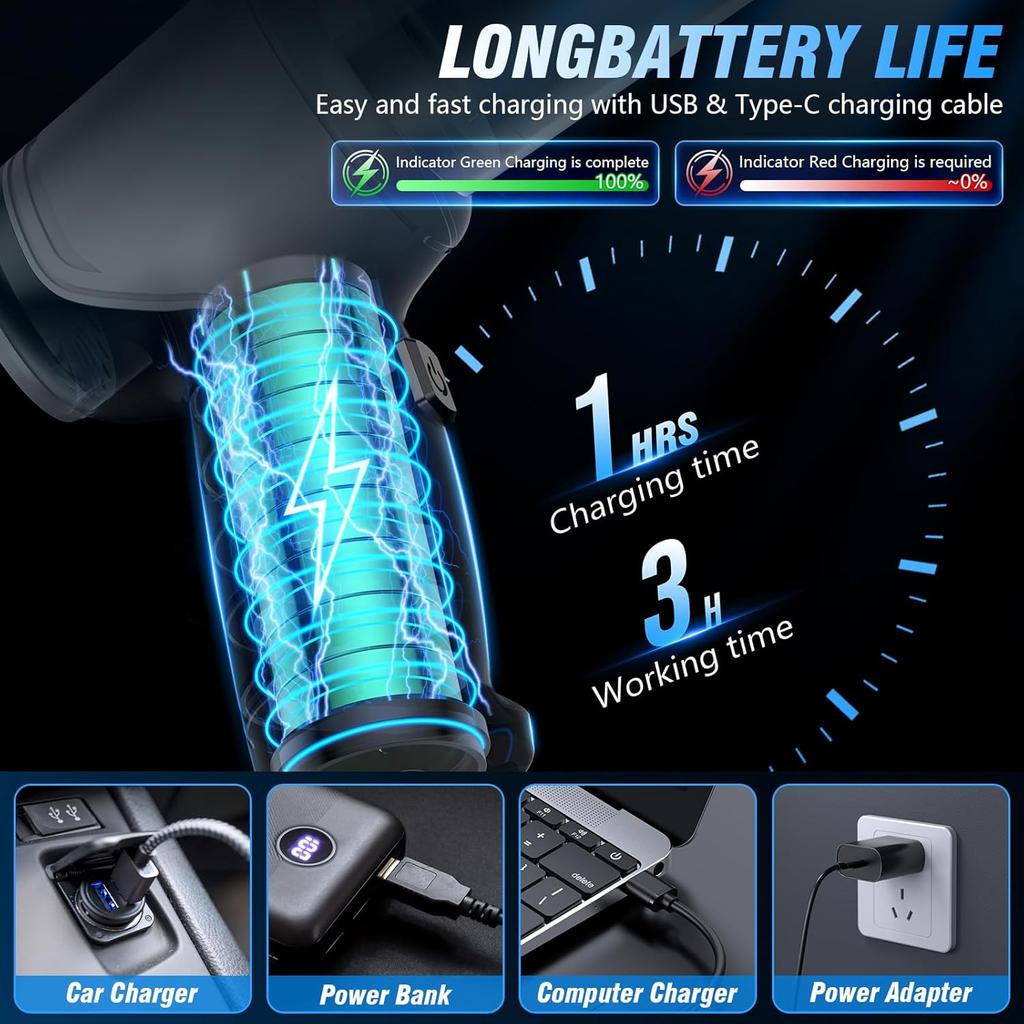 Handheld Car Vacuum - 15000Pa Cordless Wet/Dry, 120W High Power with Complete Accessory Kit for Cars, Pet Hair, Home & Office