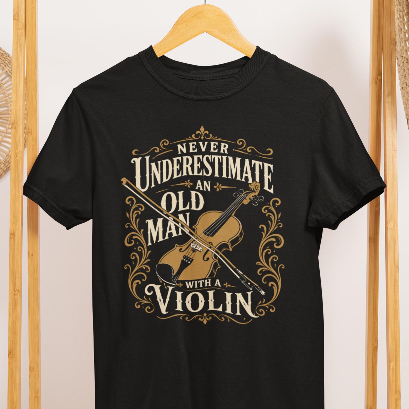 Old Man Violinist T-Shirt, Vintage Musician Gift, Orchestra Player Tee 3XL