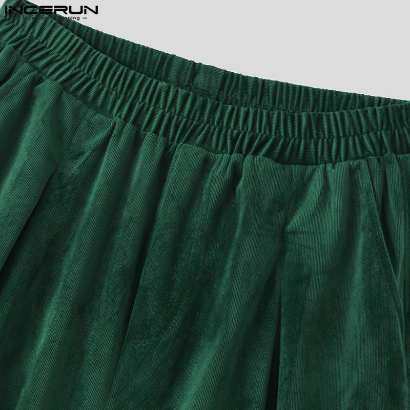 INCERUN Herren Elastischer Bund Solide Textur Lässige Weitbein Hosen