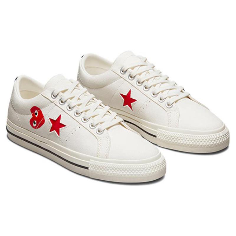 COMME DES GARCONS SHIRT x Converse One Star Lona Clássico Casual Antiderrapante Resistente ao Desgaste Leve Cano Baixo Sapatos de Skate Unissex Branco