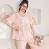 Women's Summer Lace Pajama Set: Sweet Round Neck Top & 5-Point Pants