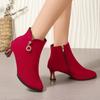Winter Velvet Women's Shoes New Autumn Pointed Head Thin Heel Short Boots High Heels Short Tube Warm Naked Boots Short Boots Women