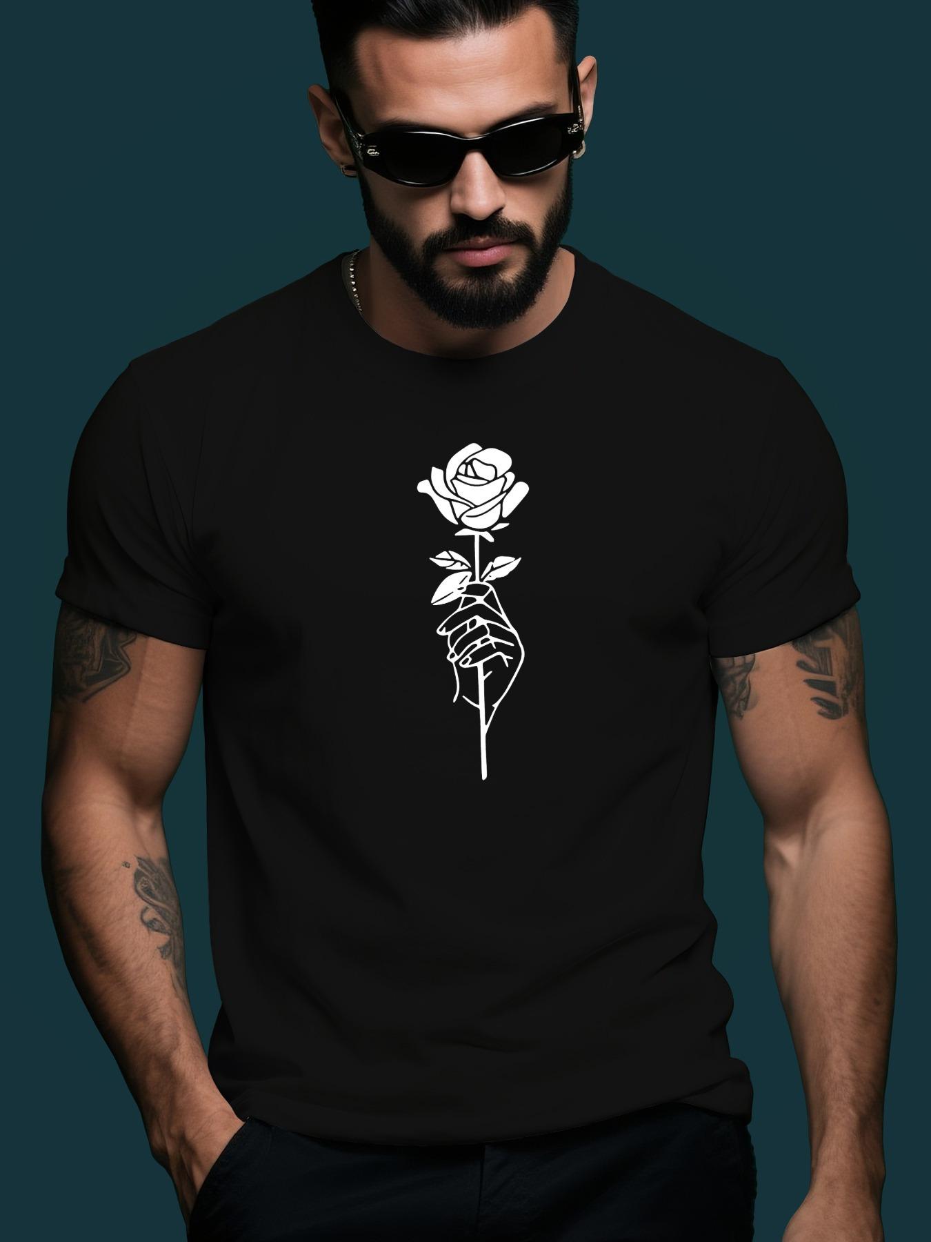 Dark Gray Tshirt - Minimalist Rose Graphic Tee L
