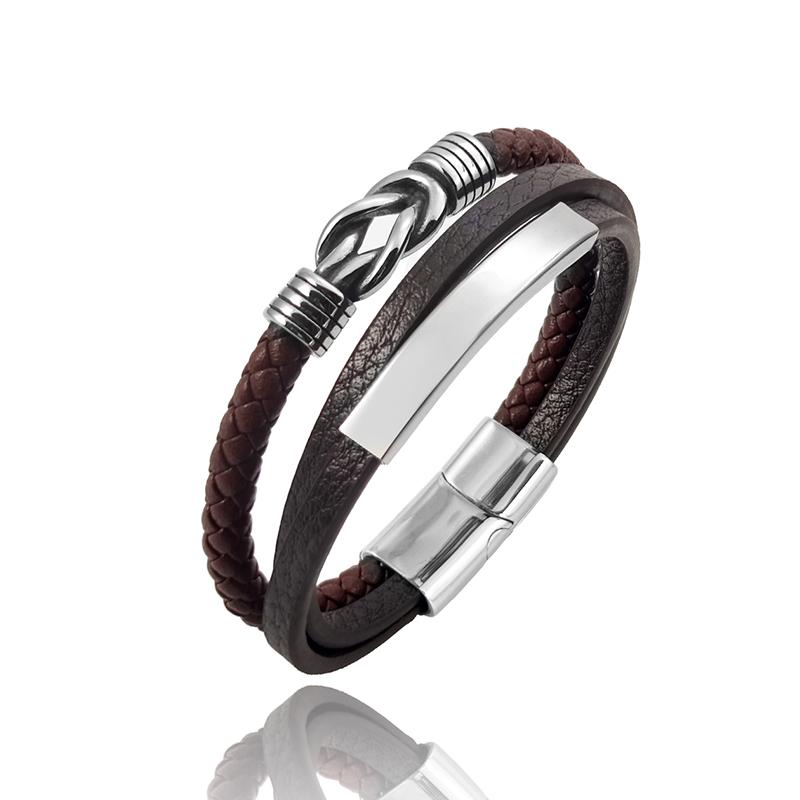 

Classic Men s Brown Multi-layer Leather Bracelet Winding Design Punk Stainless Steel Magnet Clasp Bangle Male Jewelry Gifts 18.5cm