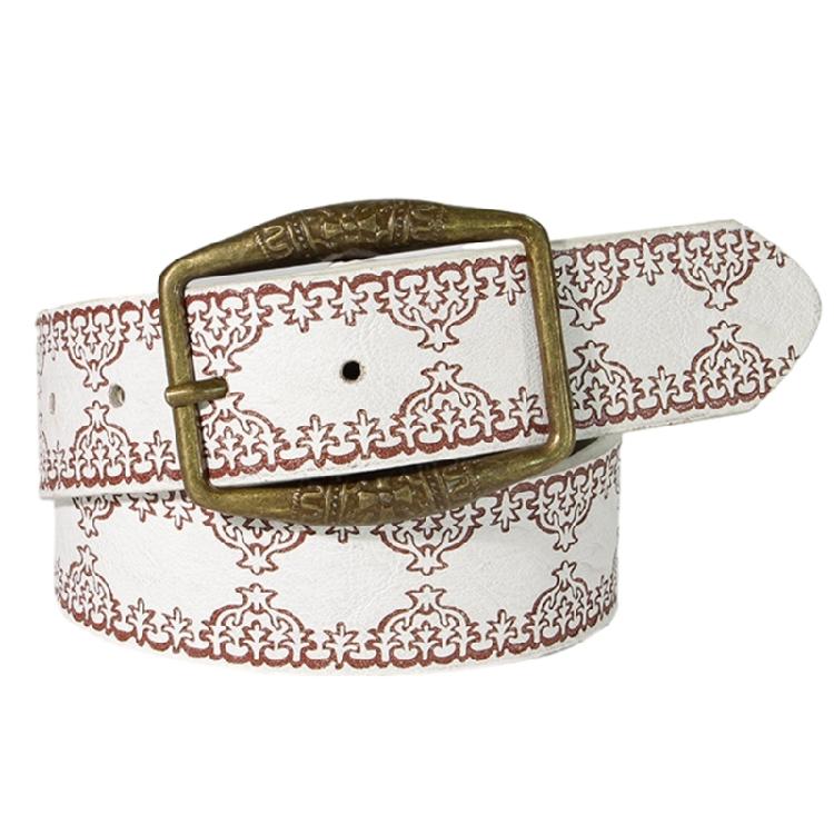 Women Vintage Antique Buckle Waist Belt Engraved Floral PU Leather Waistband