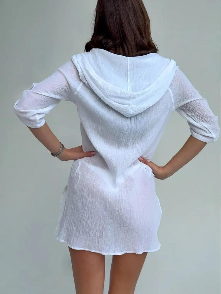 Women's Silk Bamboo Cotton Hooded Cardigan Beach Cover-Up